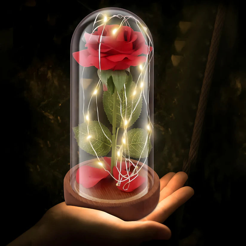 Večna svetleća ruža u staklenom zvonu